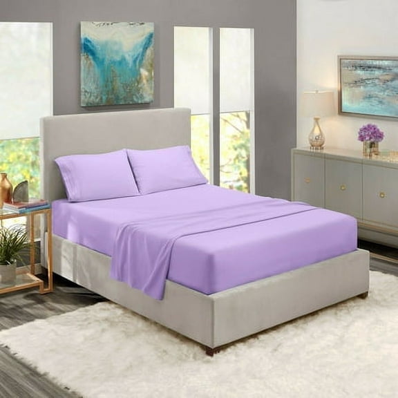 1800 Thread Count 4 Piece Deep Pocket Egyptian Comfort Bedroom Bedding Sheet Set Full Size Lavender Colour
