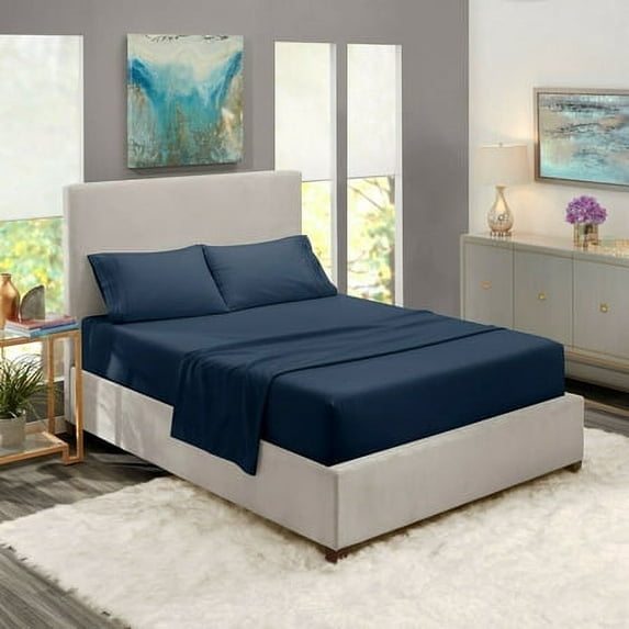 1800 Thread Count 4 Piece Deep Pocket Egyptian Comfort Bedroom Bedding Sheet Set King Size Navy Blue Colour