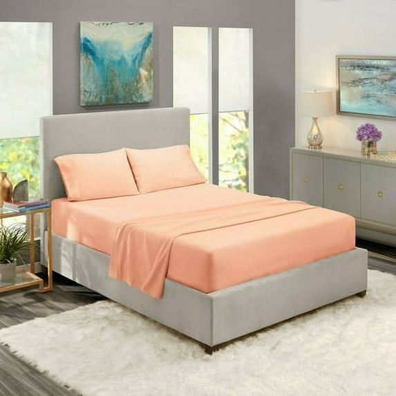 1800 Thread Count 4 Piece Deep Pocket Egyptian Comfort Bedroom Bedding Sheet Set King Size Peach Colour