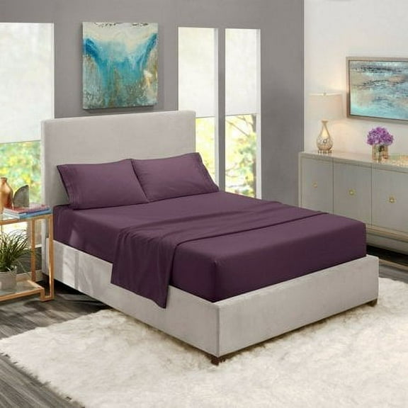 1800 Thread Count 5 Piece Deep Pocket Egyptian Comfort Bedroom Bedding Sheet Set Split King Size Eggplant Purple Colour