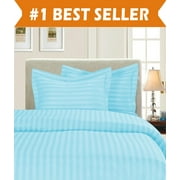 1800 Preimer Hotel Collection DAMASK STRIPE Duvet Cover Set, Full/Queen, Aqua Blue