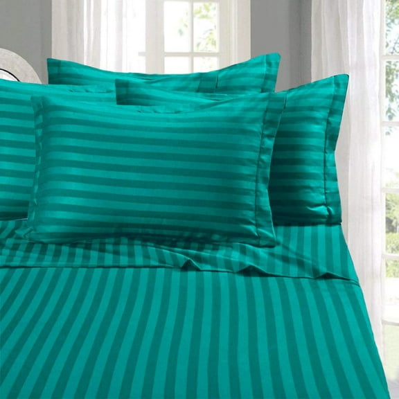 1800 Thread Count Egyptian Quality Luxurious Wrinkle Resistant 6 Piece DAMASK STRIPE Bed Sheet Set, California King Turquoise