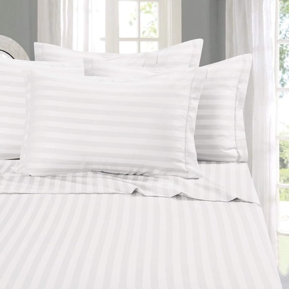1800 Thread Count Egyptian Quality Luxurious Wrinkle Resistant 6 Piece DAMASK STRIPE Bed Sheet Set, California King White
