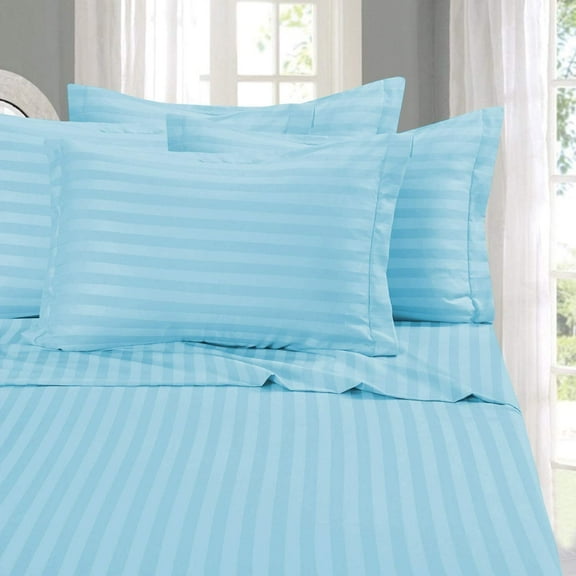 1800 Thread Count Egyptian Quality Luxurious Wrinkle Resistant 6 Piece DAMASK STRIPE Bed Sheet Set, Full Aqua Blue
