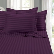 1800 Thread Count Egyptian Quality Luxurious Wrinkle Resistant 6 Piece DAMASK STRIPE Bed Sheet Set, Full Eggplant/Purple
