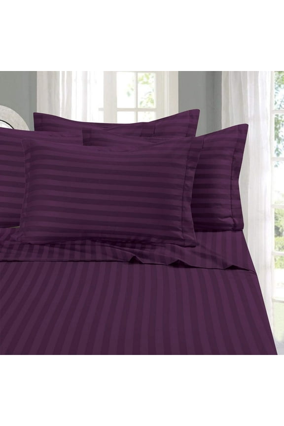 1800 Thread Count Egyptian Quality Luxurious Wrinkle Resistant 6 Piece DAMASK STRIPE Bed Sheet Set, Full Eggplant/Purple