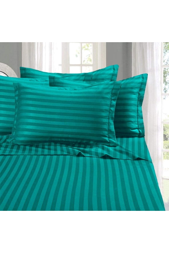 1800 Thread Count Egyptian Quality Luxurious Wrinkle Resistant 6 Piece DAMASK STRIPE Bed Sheet Set, Full Turquoise