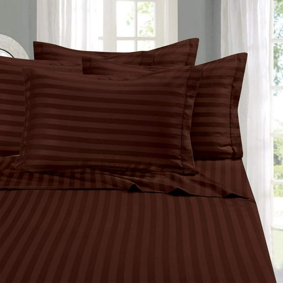 Mocassi Egyptian Quality Wrinkle Resistant Microfiber Stripe 6-Piece Bed Sheet Set, Queen, Chocolate Brown
