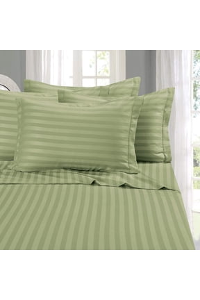 Egyptian Quality 6 Piece Damask Stripe Bed Sheet Set, Queen Sage/Green