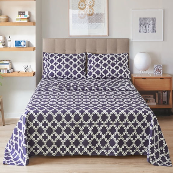 1800 Thread Count Ultra-Soft Microfiber Trellis Deep Pocket Bedding Sheets & Pillowcases, 4-Piece Sheet Set by Impressions - Queen