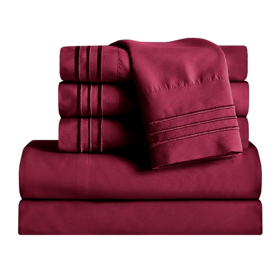 1800 Thread Count Wrinkle 5-Piece Bed Sheet set Deep Pocket -Split King Burgundy