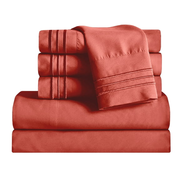1800 Thread Count Wrinkle 5-Piece Bed Sheet set Deep Pocket -Split King Orange / Rust