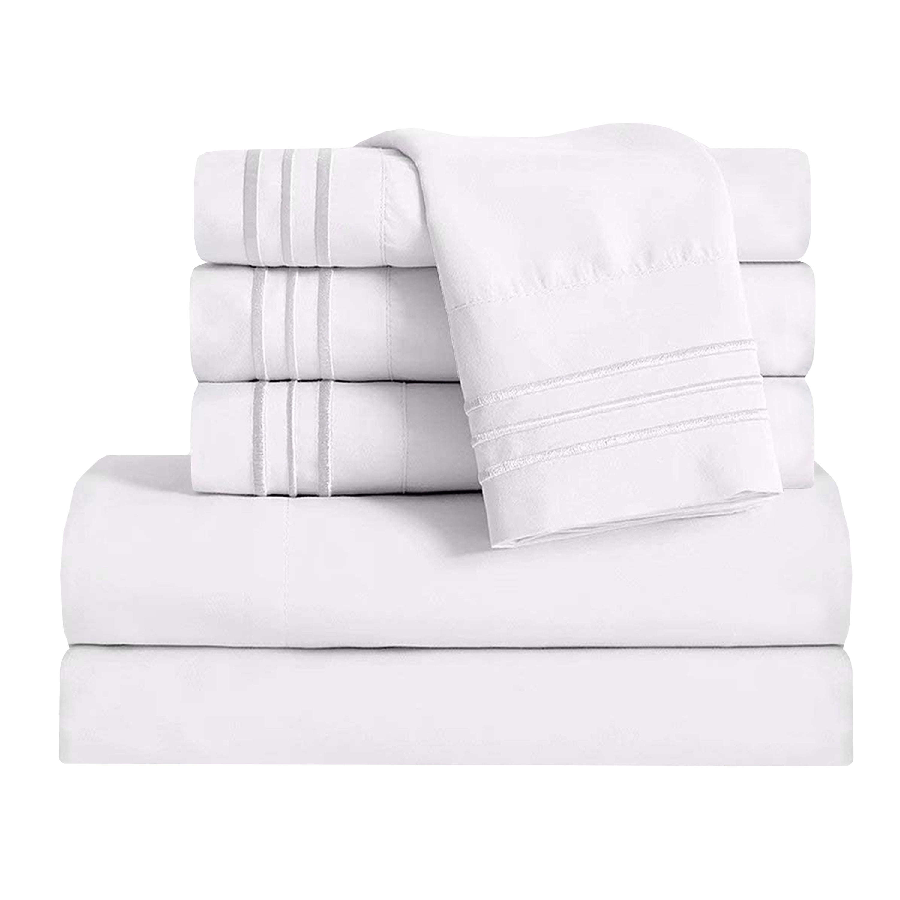 Elegant Comfort 1800 Thread Count Wrinkle 5 Piece Bed Sheet Set Deep Pocket Split King White