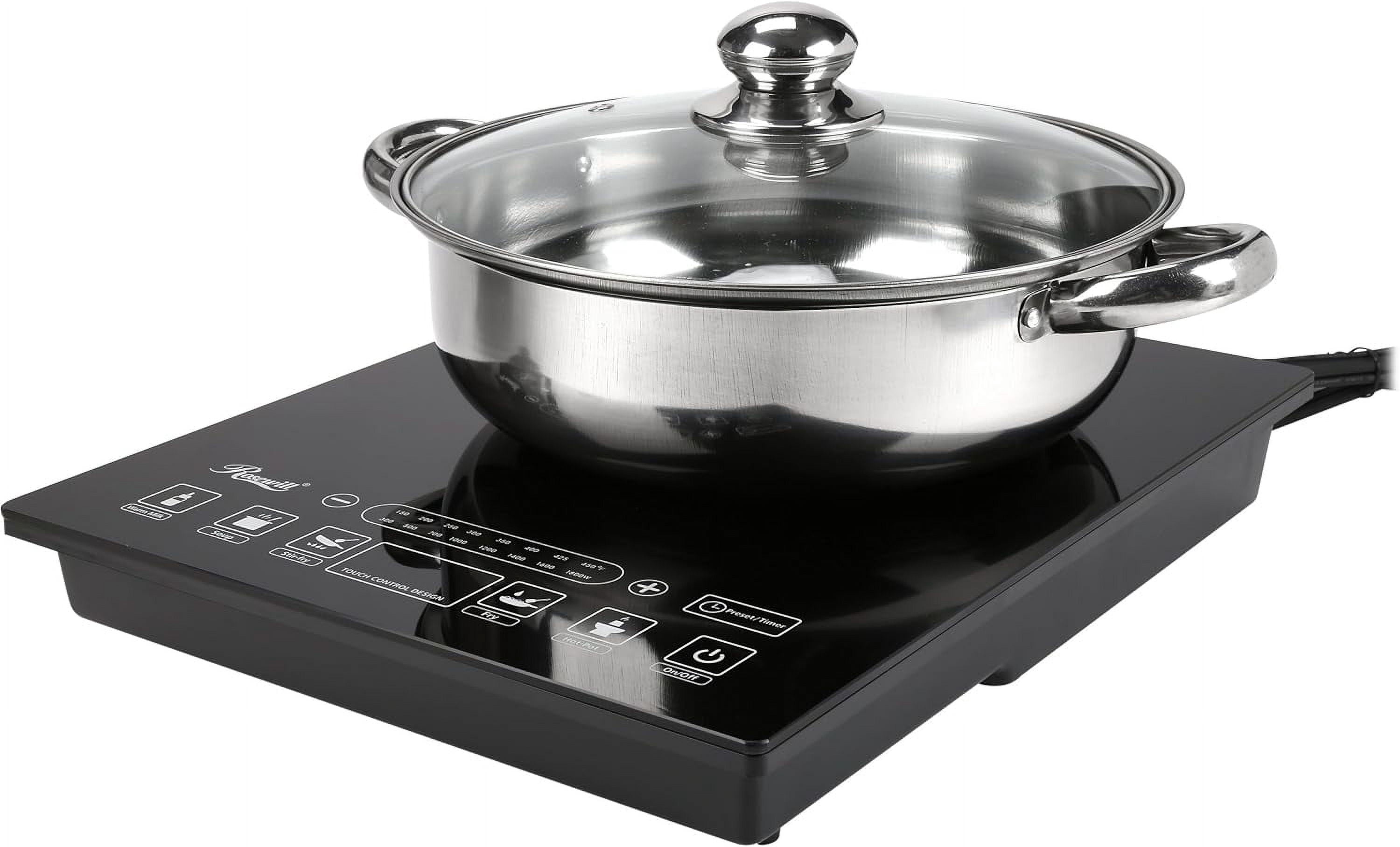 1800 Watt Induction Cooktop, 5 Pre-Programmed Electric Induction Cooker Burner with 10 inch 3.5 QT 18-8 Stainless Steel Pot, Model RHAI-15001