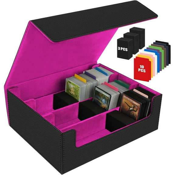 1800+ trading card storage box, MTG card box, equipped with 10 colored separators and 3 foams