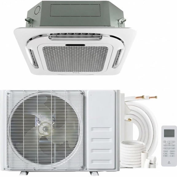 18000 BTU Ceiling Cassette Central Air Conditioner,8-Way 360° Airflow,Cooling&Heating,Remote Controlled