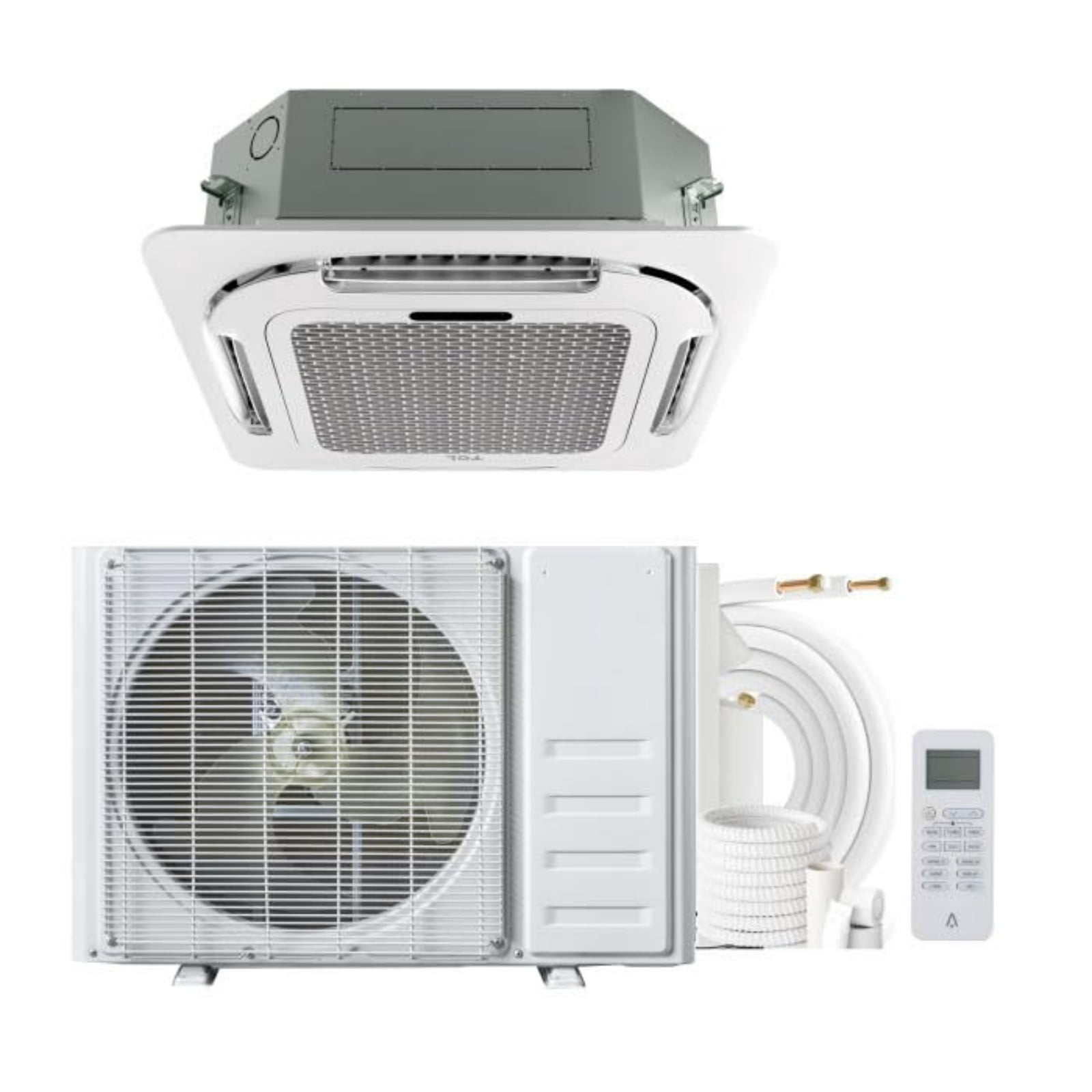 18000 BTU Ceiling Cassette Mini Split AC, 8-Way 360° Airflow, Remote ...