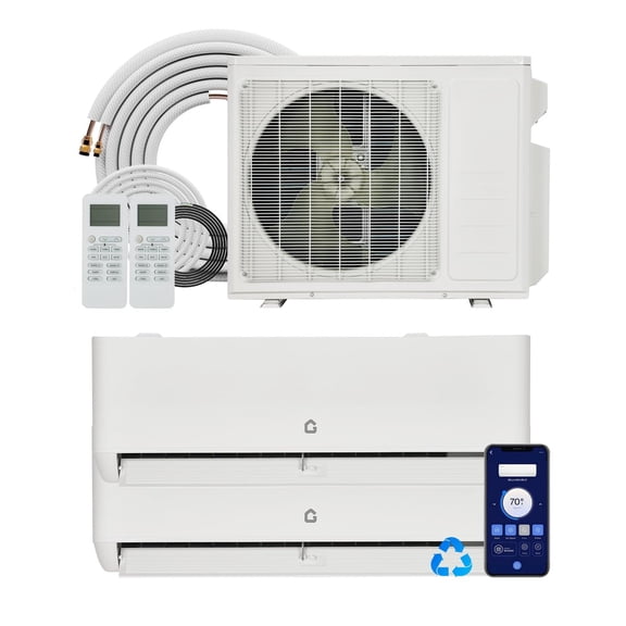 18000 BTU Dual Zone Mini Split Air Conditioner with Heat Pump, 24 SEER2 High Efficiency 12K+12K BTU Indoor Units for 2 Rooms, Smart WiFi App Control R454B Refrigerant, 230V, 16ft Installation Kit, C