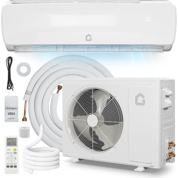 18000 BTU Ductless Mini Split Air Conditioner and Heat Pump System - 230V, 19 SEER2, Cools & Heats Up to 1250 Sq Ft, Includes Pre-Charged Condenser, Installation Kit and Remote Control