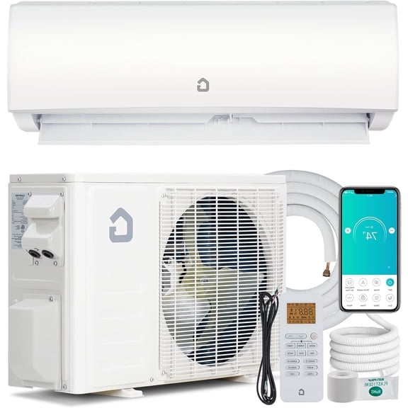 18000 BTU Mini Split Air Conditioner & Heat Pump, 23 SEER2 Inverter, Smart WiFi & Alexa Compatible, Pre-Charged, Cools & Heats up to 1250 Sq Ft, 208/230V, R454B Refrigerant, White