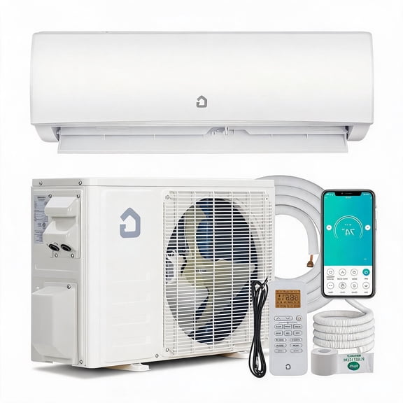 18000 BTU Mini Split Air Conditioner and Heater, 23 SEER2 High Efficiency Inverter, Smart WiFi Alexa Control, Wall Mount Ductless System for 1250 Sq Ft, Pre Charged with Full Install Kit, 208-230V