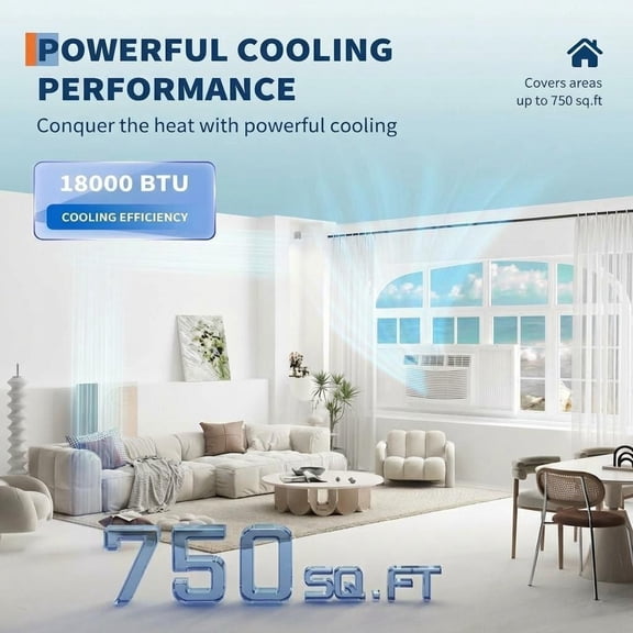 18000 BTU Smart Window Air Conditioner & Heater, Voice App Control Household Unit