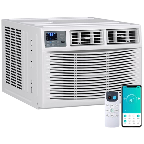 18000 BTU Window Air Conditioner with Heat, Window AC Unit with WIFI Smart Controls, Remote, Dehumidifier, Fan, Reusable Filter, Work with Alexa & Google Assistant, Cools Up to 1000 Sq. Ft