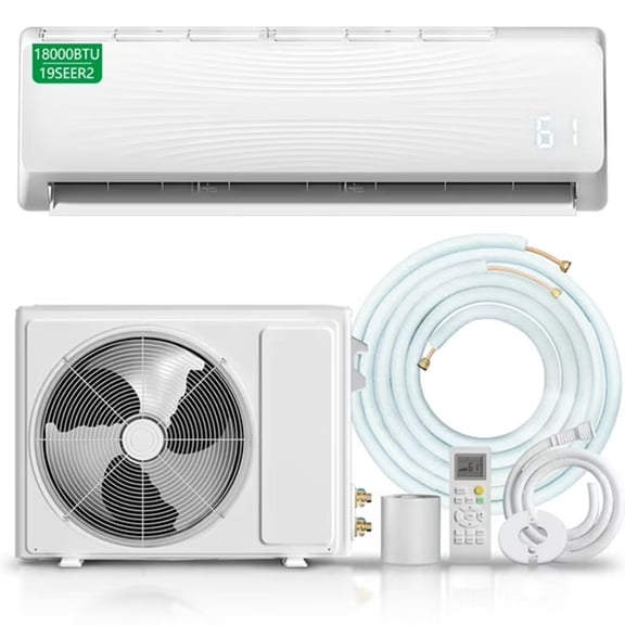 18000BTU Mini Split Air Conditioner Heat Pump,19 SEER2 230V Split ac unit with Remote, Cool Up to 1000 Sq. Ft,Variable Frequency Cooling and Heating,R32 Refrigerant & Installation Kit, White