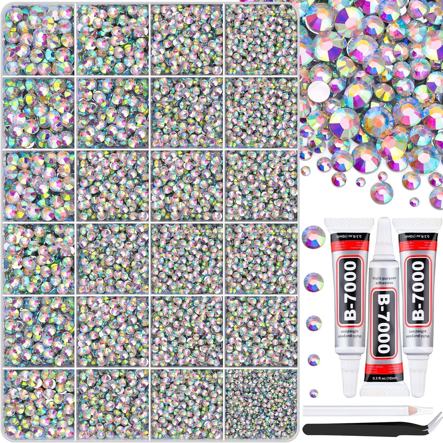 18000Pcs Colorful DIY Resin Rhinestone Kit, 3mm Flatback Mixed-Color ...