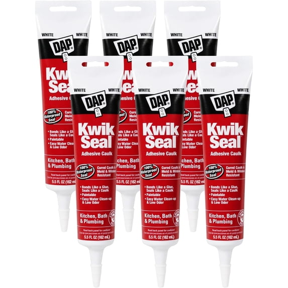 18001 6 Pack 5.5 oz. Kwik Seal Kitchen and Bath Adhesive Caulk, White