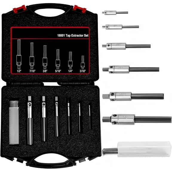 18001 Broken Tap Extractor Set | 3/161/2 Inch with 24 Spare Fingers & Foam Storage Case