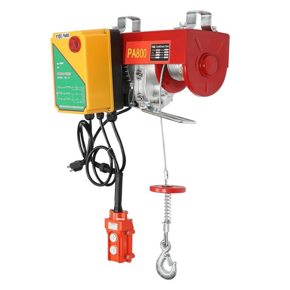 1800LBS Electric Hoist 1450W Electric Steel Wire Winch 39.4 ft Lifting Garage Lift Hoist with Remote Control & Wired Lift Galvanized Steel Wire Hoist for Garage, Factories, Warehouses