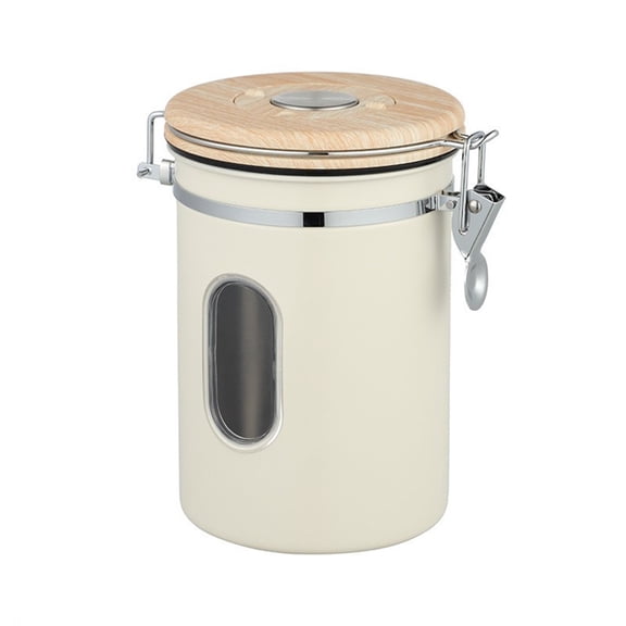 1800ML Airtight Coffee Canister with Date Tracker&Transparent Window, 22.8OZ Coffe Beans Storage with 30ML Measure Spoon Coffee Container for Grounds Coffee, Beans, Tea, Sugar(Beige)