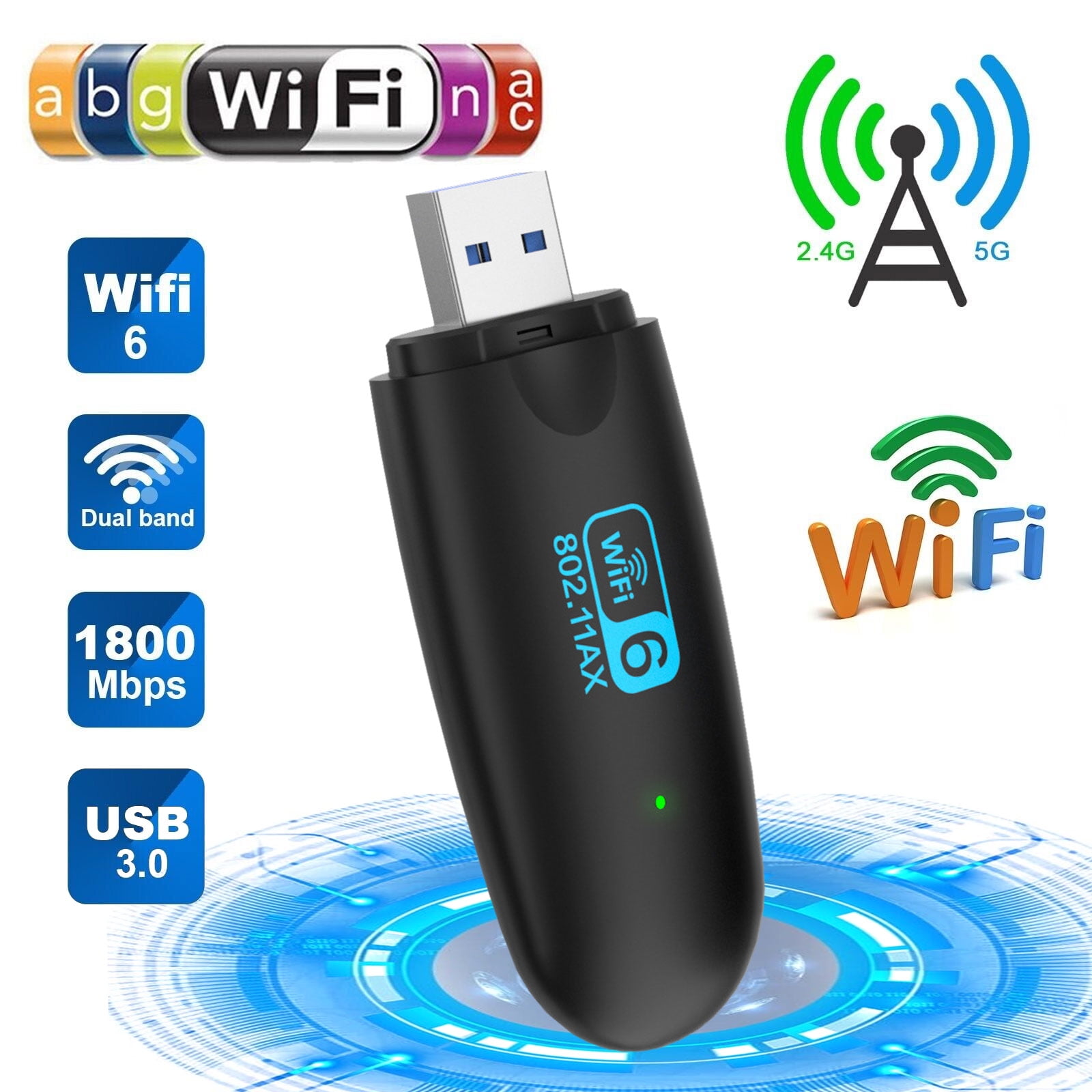 1800Mbps WiFi 6 USB Adapter 5G/2.4GHz USB3.0 Wi-fi Dongle Wireless 802.11ax  Network Card High Gain Antenna Windows 10 11