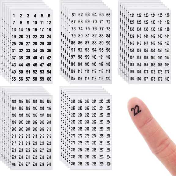 1800Pcs 1-300 Number Stickers, Small Number Sticker Self Adhesive Transparent Stickers for Inventory Organization and Storage Bins
