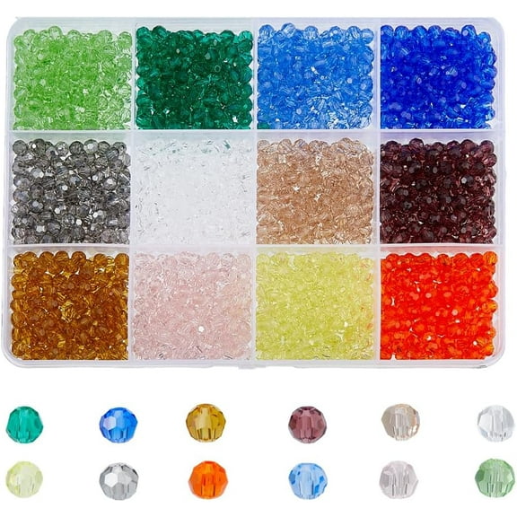 1800Pcs 12 Colors Faceted Glass Beads Multi-Colored Transparent Crystal Beads Set 4mm Rondelle Loose Beads for DIY Jewelry Making Hole: 1mm