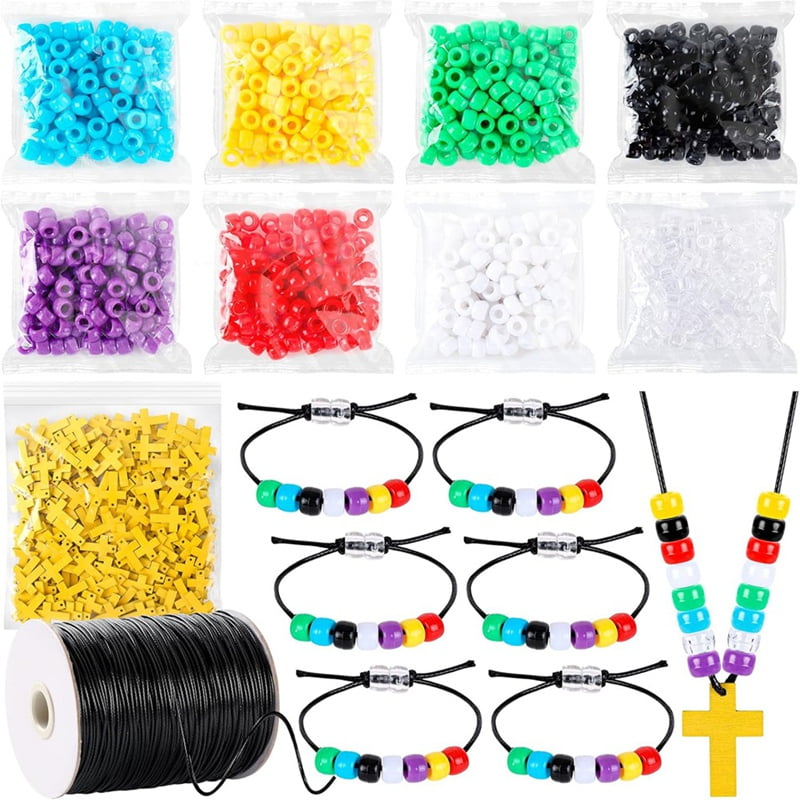 1800Pcs Plan Bracelet Bead DIY with Colorful Assorted Beads 170 Yards Waxed Cotton Thread Cord Christian Bible Craft Kit
