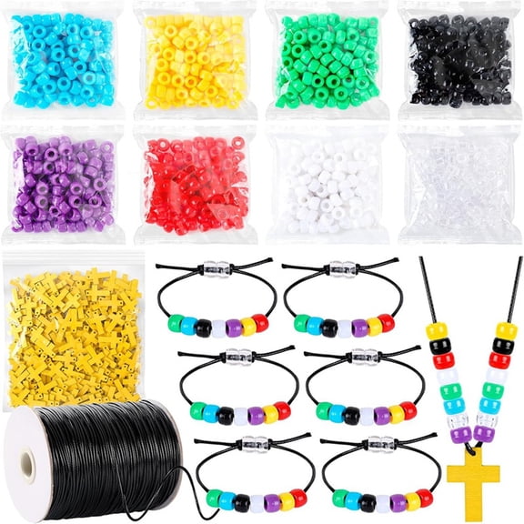 1800Pcs Plan Bracelet Bead DIY with Colorful Assorted Beads 170 Yards Waxed Cotton Thread Cord Christian Bible Craft Kit