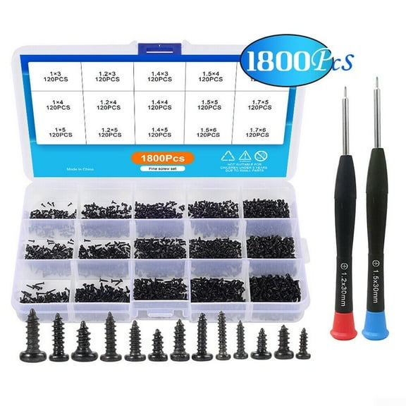 1800Pcs Self Tapping Mini Electronic Screw Assortment Wood Screws Set M1-M1.7