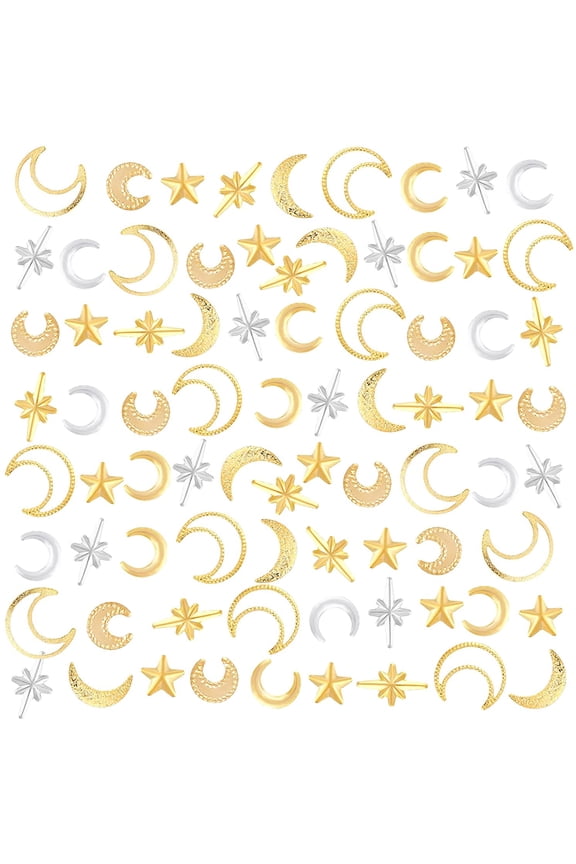 1800Pcs Star Moon Resin Fillers Cosmos Theme Brass Charms Cabochons Hollow Moon Epoxy Resin Accessories Alloy Epoxy Resins Supplies Nail Art Decoration - Golden Sliver