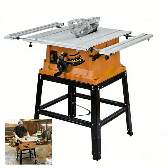 1800W 10-Inch Professional Table Saw, 5000RPM Portable Jobside Table Saw with Stand & Push Stick for Woodworking Projects, Orange