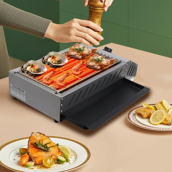 1800W 110V BBQ Grill Electric Barbecue Grill Countertop Griller Stainless Steel