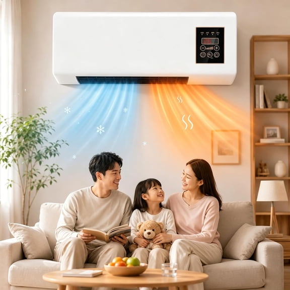 1800W 2 In 1 Wall Mounted Air Conditioner, Smart Mini Split AC With Heating And Cooling, Quiet Ductless Inverter System For Living Room With Remote & Timer(Q)