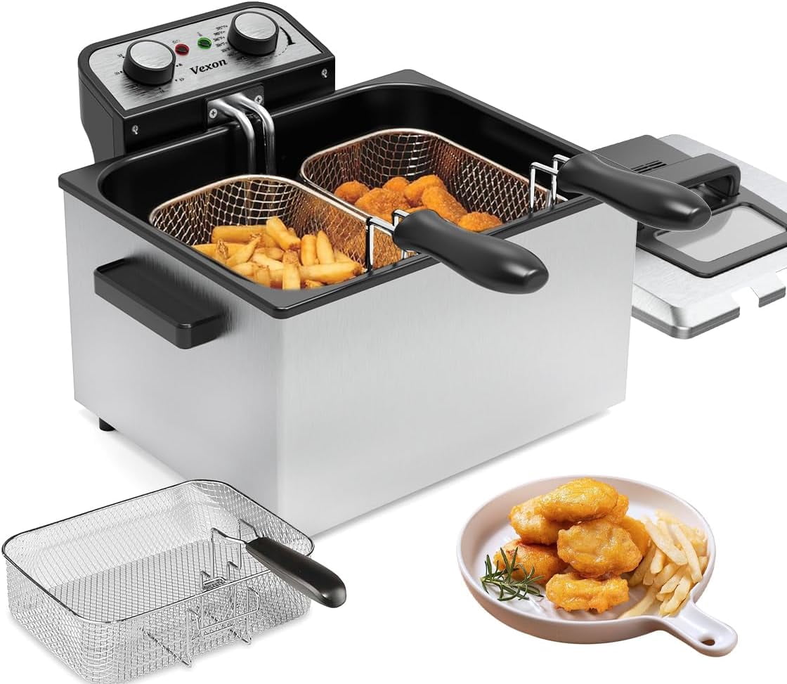 1800W 5 Liters/21 Cups Large Electric Deep Fryer with 3 Frying Baskets ...