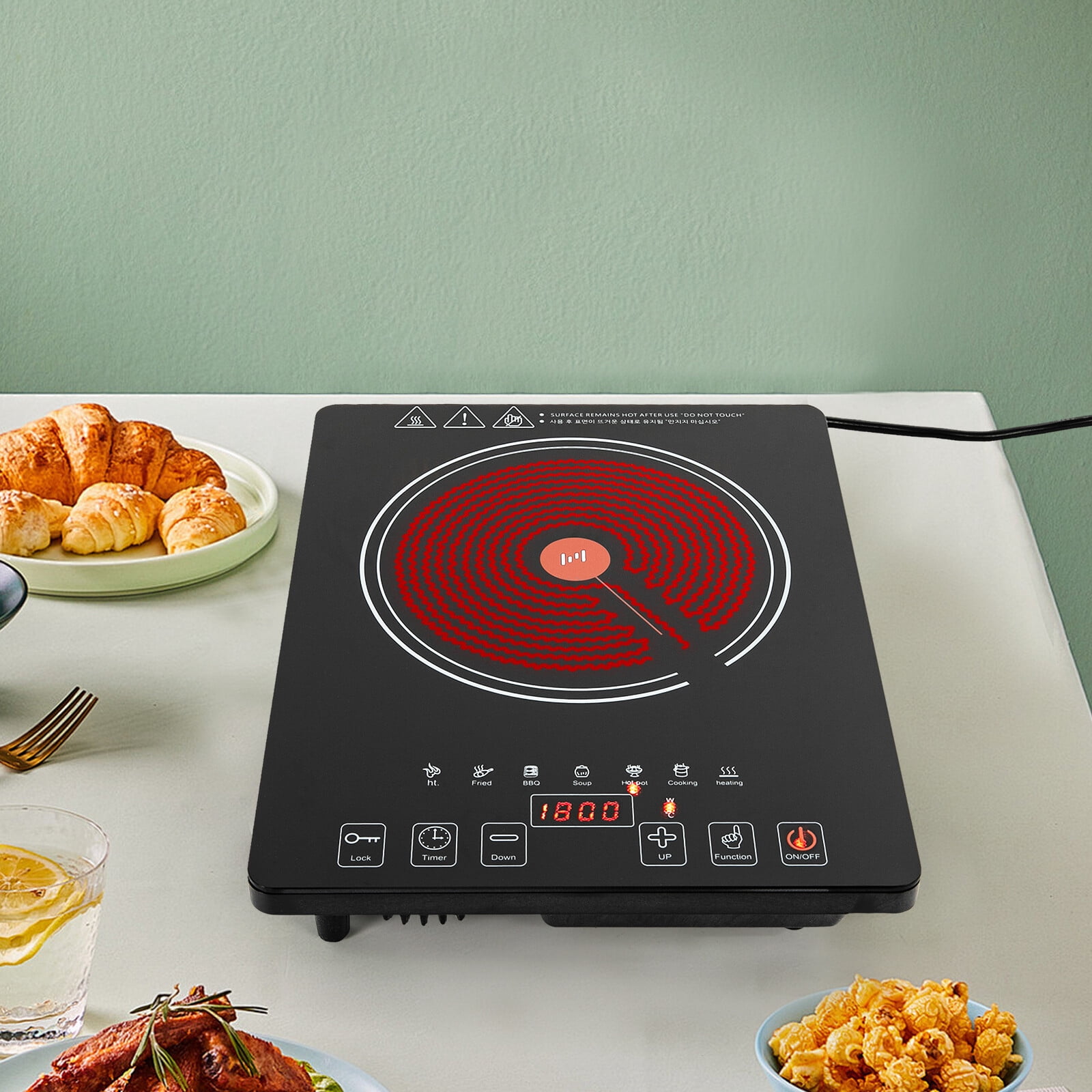 1800W 8 Gears Electric Cooktop Burner Cooktop Stove Top Built In Countertop LED Touch 14.2*11.02*2.5in for Kitchens, Dormitories, Offices, Hotels