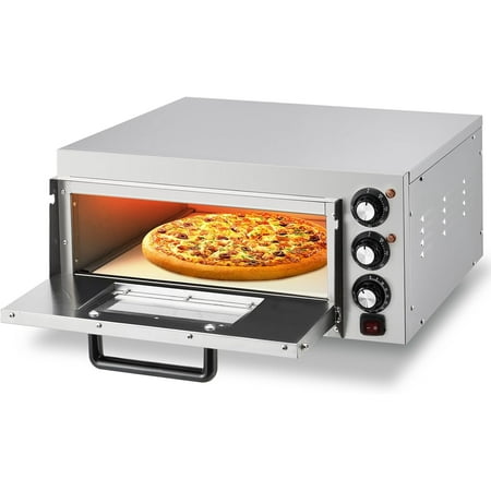 1800W Commercial Countertop Pizza Oven, 14-Inch Stainless Steel Electric Pizza Maker with Dual Heating & Timer for Home Kitchen and Restaurant Use, 110V, Silver
