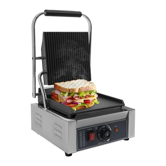 1800W Commercial Electric Panini Maker with Adjustable Temperature Control, 8.8x9.2 Inch Lifting Plate for Sandwiches, Hamburgers, Steak
