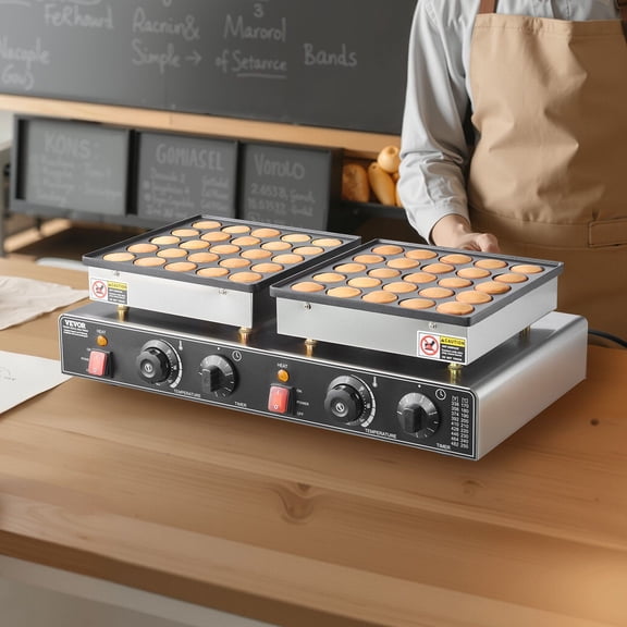 1800W Commercial Electric Poffertjes Pan, 50-Piece Mini Dutch Pancake Maker, Non-Stick Dorayaki Baker with Dual Temp & Time Control, for Restaurant Breakfast Dessert