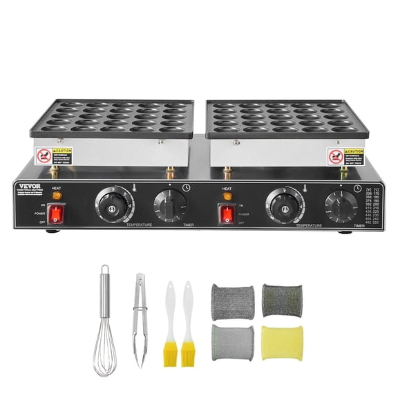 1800W Commercial Electric Poffertjes Pan, 50PCS Mini Dutch Pancake Maker, Dual Temp & Time Control, Non-stick Stainless Steel Dorayaki Baker for Restaurant Breakfast Dessert Kitchen