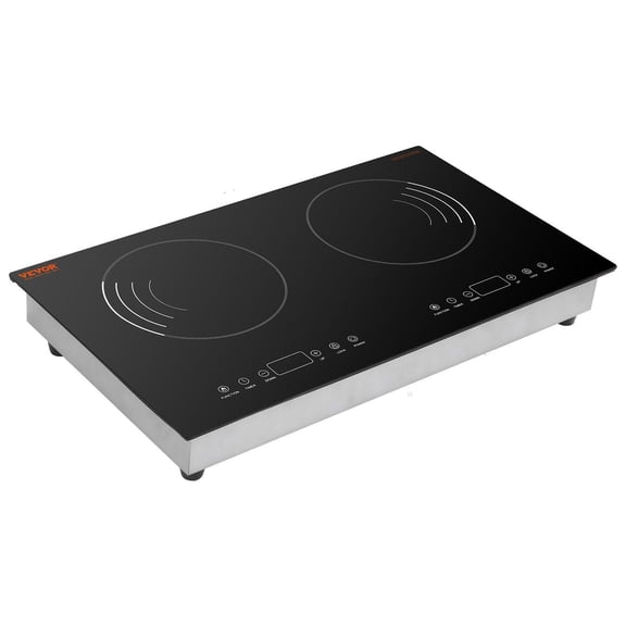 1800W Double Induction Cooktop with Touch Control 9 Power Settings Child Safety Lock Timer Glass Surface